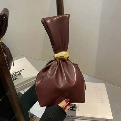 Mini PU Leahter Underarm Pleated Cloud Bag For Women 2025 Fashion Designer Female Retro Bucket Shoulder Bag Handbags And Purses
