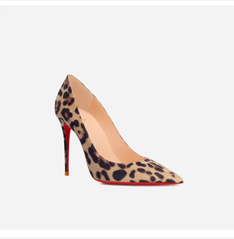 Elegant Women Heeled Luxury Brand Leopard Print Heels 2026 Trend Red Shiny Bottoms Pointed Toe Pumps Prom Ladies Shoes Women 8cm