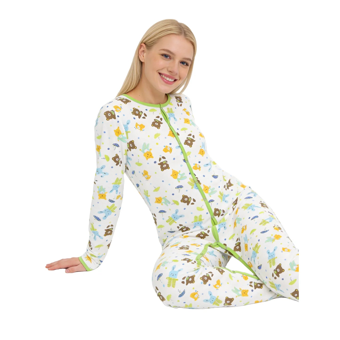 Cotton Teddy Printed Bodysuit with Foot / Adult Onesie with Foot / Adult Baby Romper / ABDL Clothes / Printed Adult Bodysuit