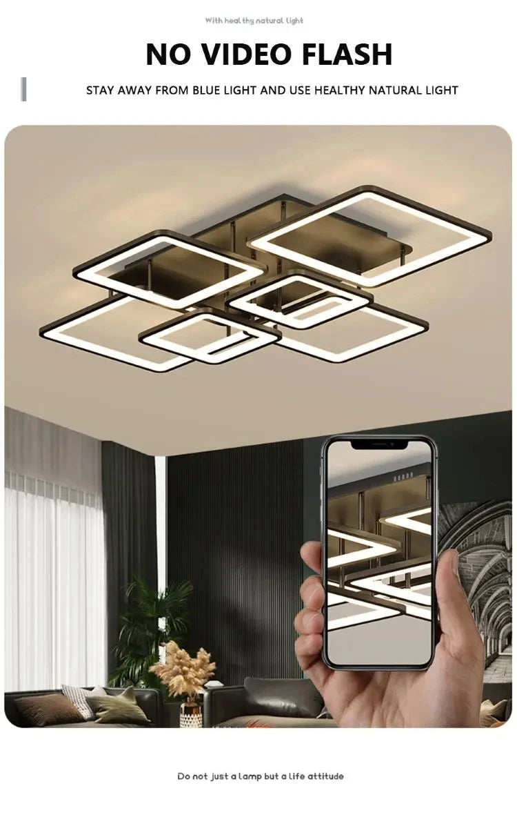 Creative Grid LED Ceiling Light Luxury Villa Hall Black Living Room Decor Dining Room Ceiling Chandelier Home Lustre Fixture