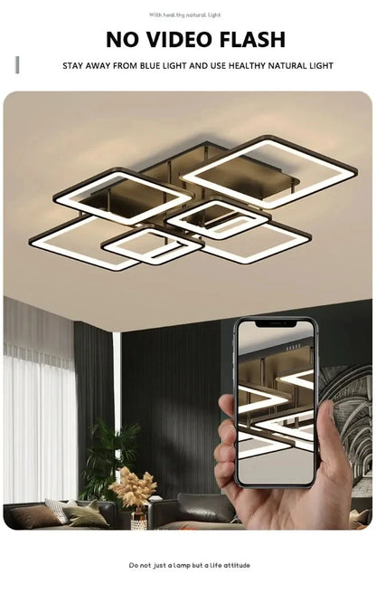 Creative Grid LED Ceiling Light Luxury Villa Hall Black Living Room Decor Dining Room Ceiling Chandelier Home Lustre Fixture