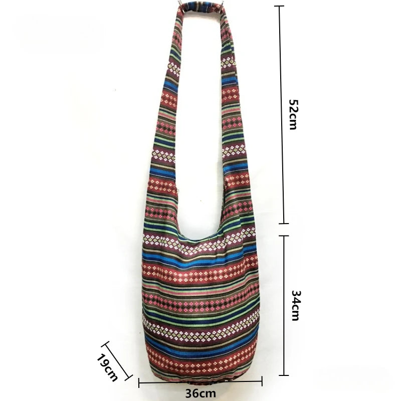 Bohemian Boho Crossbody Bag Women's Bucket Shoulder Bags Ladies Ethnic Canvas Casual Shopping Travel Messenger Bag Hippie Tote