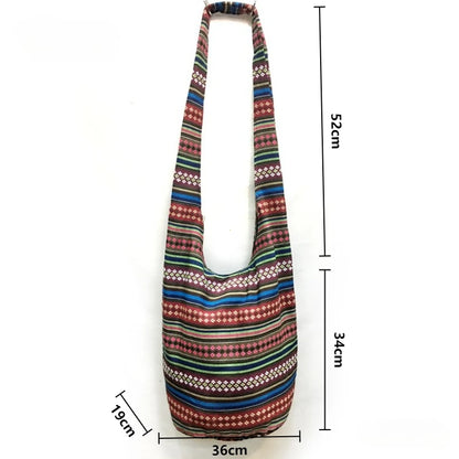 Bohemian Boho Crossbody Bag Women's Bucket Shoulder Bags Ladies Ethnic Canvas Casual Shopping Travel Messenger Bag Hippie Tote