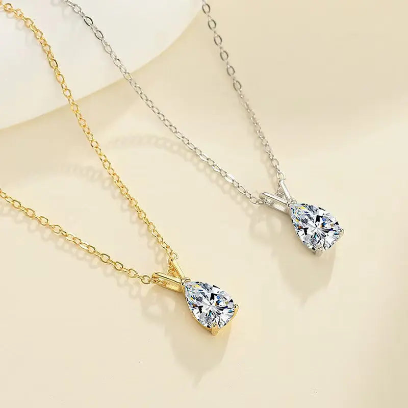 Lnngy Certified Solitaire 1.5CT Pear Cut Moissanite Necklace Collar Plata 925 Sterling Silver Waterdrop Pendant Necklace Jewelry