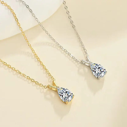 Lnngy Certified Solitaire 1.5CT Pear Cut Moissanite Necklace Collar Plata 925 Sterling Silver Waterdrop Pendant Necklace Jewelry