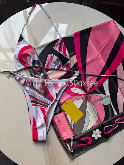 Classic Design Women's Headband Swimsuits with Letter Signature Logo Designer Brand Lady Sexy Scarf Swimsuits Beachwear