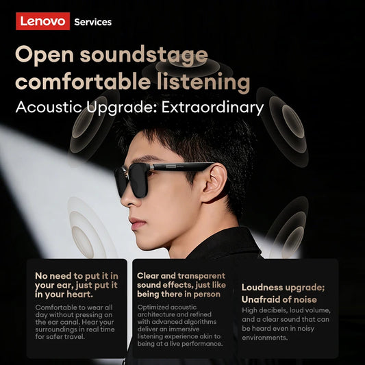 Lenovo GS106 Smart Wireless Glasses Bluetooth 6.0 Photochromic Lenses Sunglasses Hands-Free Music Calls Outdoor Sports Headphone