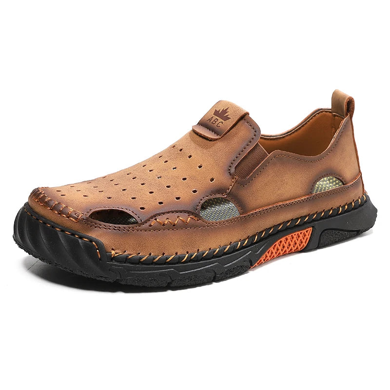 Mens Sandals New Comfortable Slip-on Casual Footwear Plus Size Elastic Soft Sole Lightweight Handmade Leather Walking Sandals