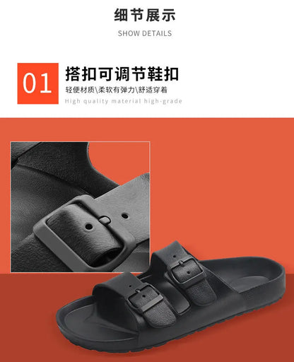 Shevalues Summer Flat Slippers For Women Men 2025 New Thick Sole Sandals With Double Buckle Fashoin Outdoor Antiskid Beach Slide