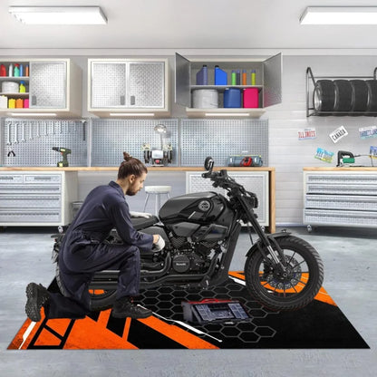 VIKAMA Cool Mecha Motorcycle Display Rug: Durable, Stain-Resistant Hallway and Aisle Mat for Motorcycle Parking and Home Decor