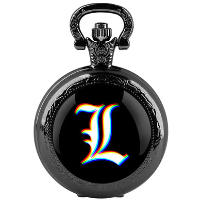 Classy Death Note Design Black Quartz Pocket Watch Fashion Necklace Timing Pendant with Chain Gift for Man Woman Souvenir