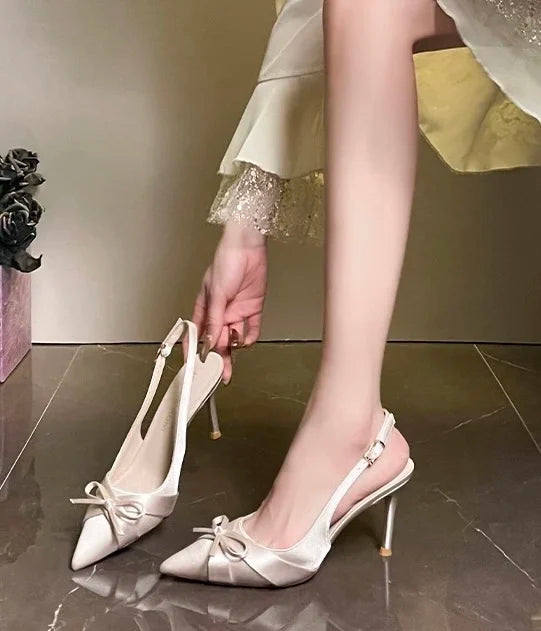 Luxury High Heels Sandals Bow Pointed Toe Women's Shoes Sexy Pumps Slippers Elegant Party Fashion Slides Stilettos Mujer Zapatos