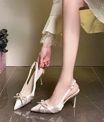 Luxury High Heels Sandals Bow Pointed Toe Women's Shoes Sexy Pumps Slippers Elegant Party Fashion Slides Stilettos Mujer Zapatos