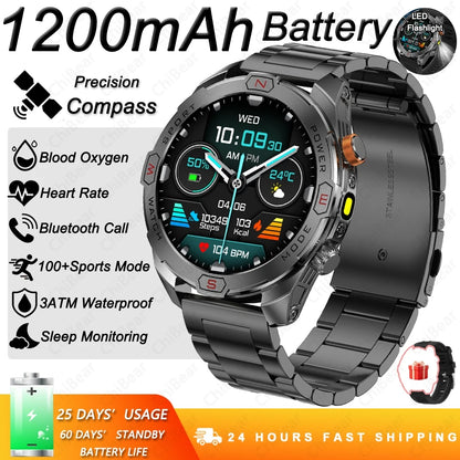 ChiBear Genuine Military Smart Watch Men: 1200 mAh Battery Compass GPS Sports Outdoor Watch Bluetooth Call Smartwatch 2026 New