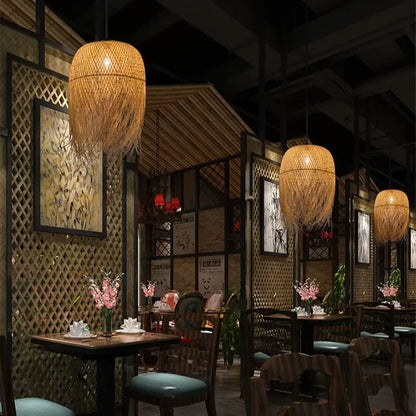 Chinese Bamboo  Hanging Chandelier Creative Lamps for Home Dining Table Room Pendant Led Lights Fixture Loft Style Decoration