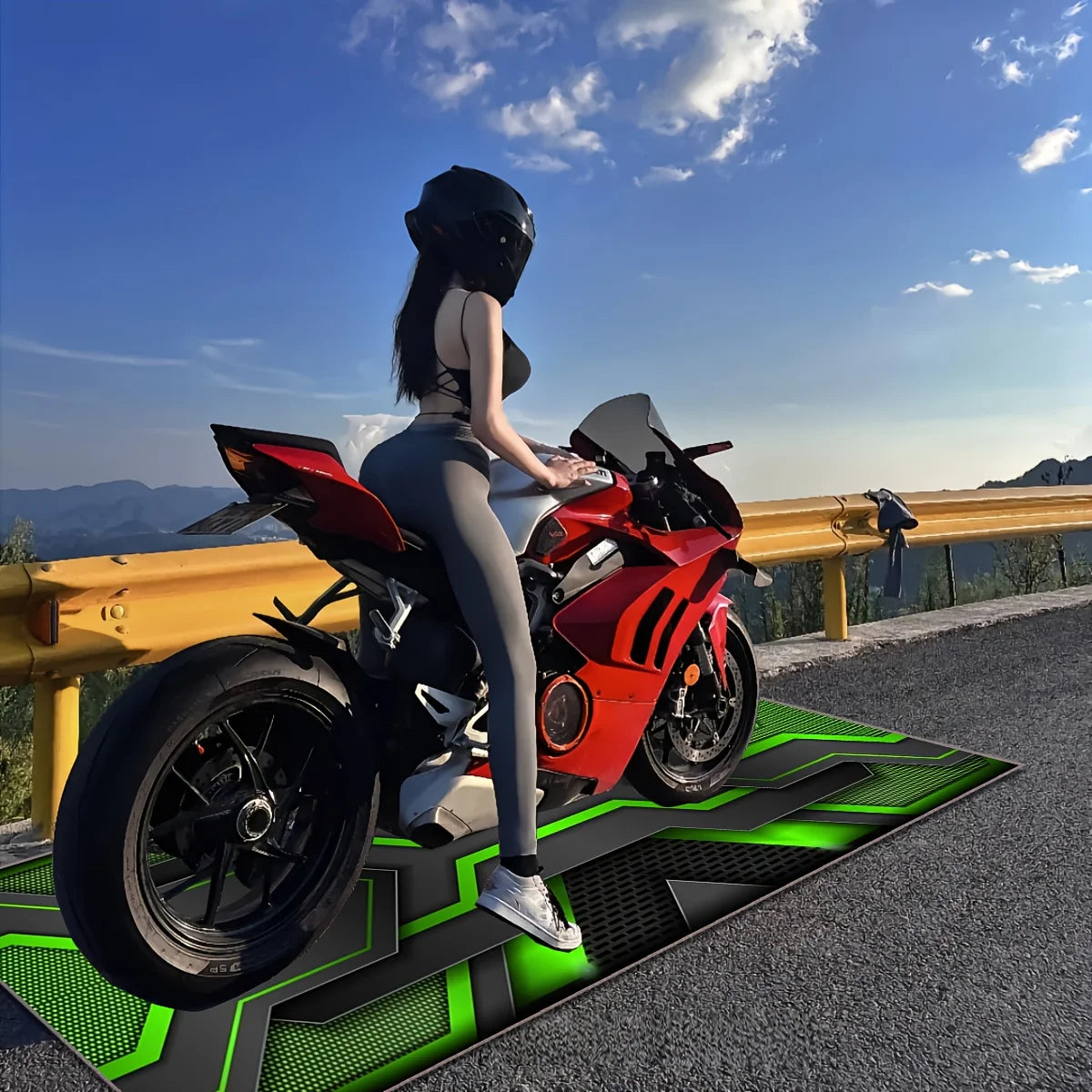 VIKAMA Simple Motorcycle Mat Non-Slip Easy Clean Garage Carpet Motorcycle Display Mat for Male Bedroom Dorm Home Decor