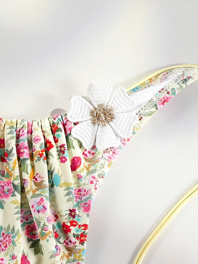 Floral Print Bordered Bikini Set Sexy Swimwear Women 2026 Bikinis Swimsuit Micro Thong Bandage Bathing Suits