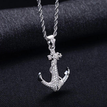 MossanRappr 2.28cttw Moissanite Iced Out Anchor Pendant 14K Gold Plated Hip Hop Necklace for Men & Women Shiny Party Accessory