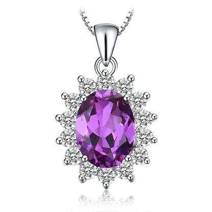 JewelryPalace Princess Diana Created Blue Sapphire Ruby Simulated Emerald 925 Sterling Silver Pendant Necklace for WomenNo Chain