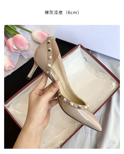 Luxury Brand Women's Shoes Woman Sandals Summer Rivets High Heels Side Empty Female Leather Fashion Prom Ladies Shoes Women 2026