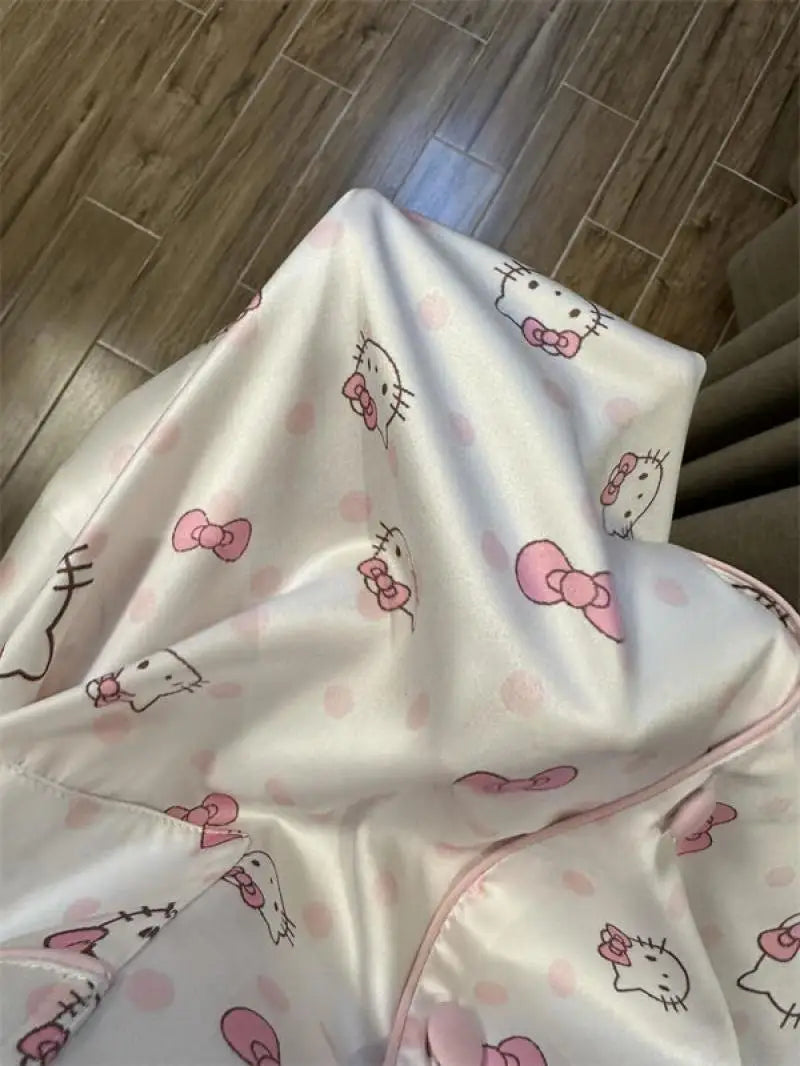 Sanrio New Pajamas 2Pcs Hello Kitty Polka Dots Pajamas Princess Style Female Autumn New Long Sleeves Dormitory Home Clothing Set