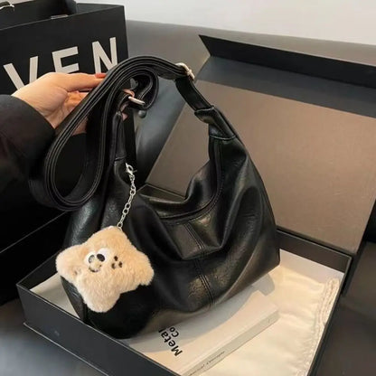 Trendy Slouchy Shoulder Bag for Women PU Leather Large Capacity Underarm Bag Retro Ladies Hobo Tote Bag