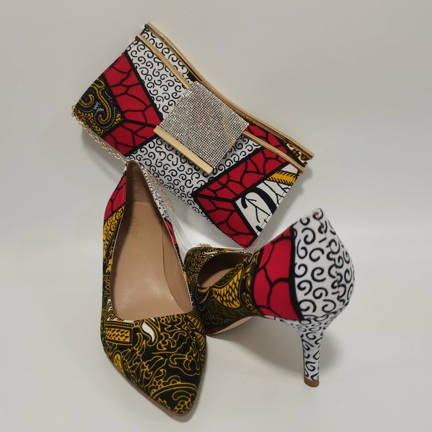 New Pretty Shoes And Purse African Kente Wax Prints Fashion Ankara Bag Match Wax Fabric Women High Heels Shoes 37-42  For Party