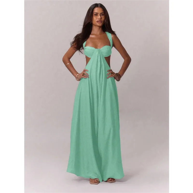 2026 Backless Jumpsuits For Woman Jumpsuit Sling Hollow Out Slim Solid Color Sleeveless Casual Elegant Temperament Simple Style