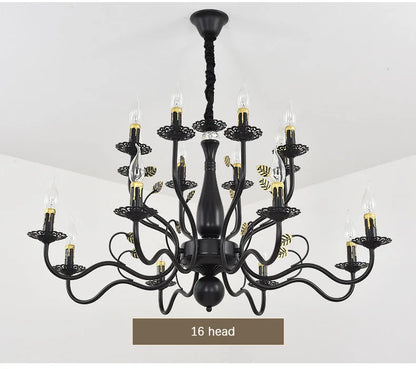 2022 modern black/gold wrought iron candle light retro Europe and America 6 12 16 lights chandelier dining room chandelier