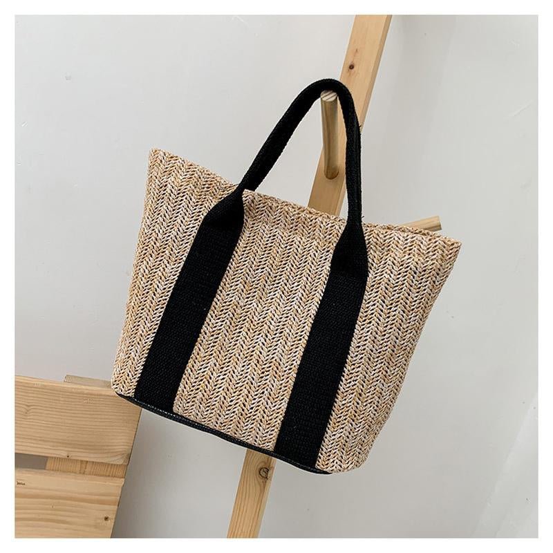 Summer Trend Straw Bags New Popular Hit Color Handbags for Women Zipper Color Matching Tote Bag