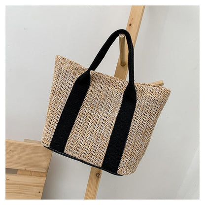 Summer Trend Straw Bags New Popular Hit Color Handbags for Women Zipper Color Matching Tote Bag