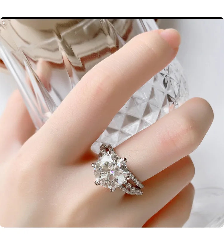 Classic Six-Claw PT950 Platinum Ring Set for Women, 5 Carat Moissanite, Sansheng Sanshi (Three Lives Three Worlds) Style
