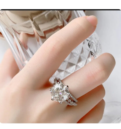Classic Six-Claw PT950 Platinum Ring Set for Women, 5 Carat Moissanite, Sansheng Sanshi (Three Lives Three Worlds) Style