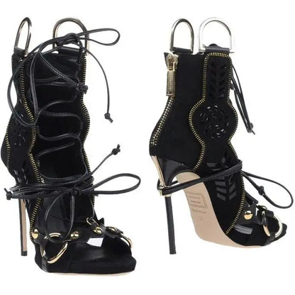Thin High Heel Peep Toe Design Fluffy Sandals Women Fashion Strap Ankle Feather Sandals Zip Summer Show New Shoes Embroidery