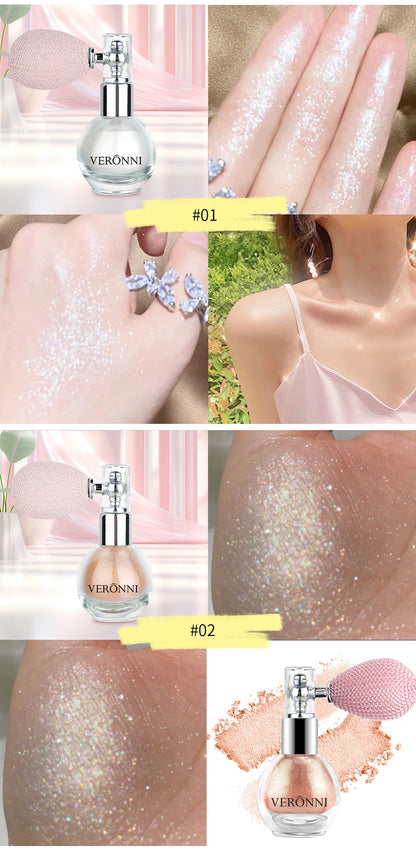 Diamond Highlighter Powder Spray Waterproof High Gloss Glitter Body Bronzer Highlight Powder Face Contour Illuminator Makeup