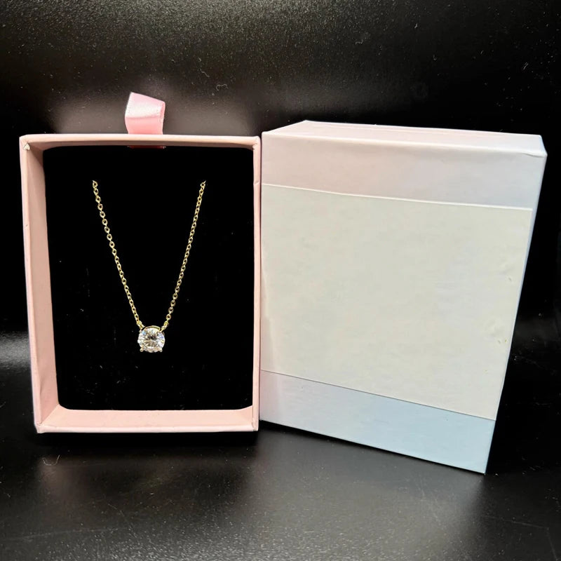 Rrjzz 0.5-5CT Moissanite Pendant Necklace for Women Solitaire D Color Round Cut Lab Imitation Diamond GRA Certified Necklaces