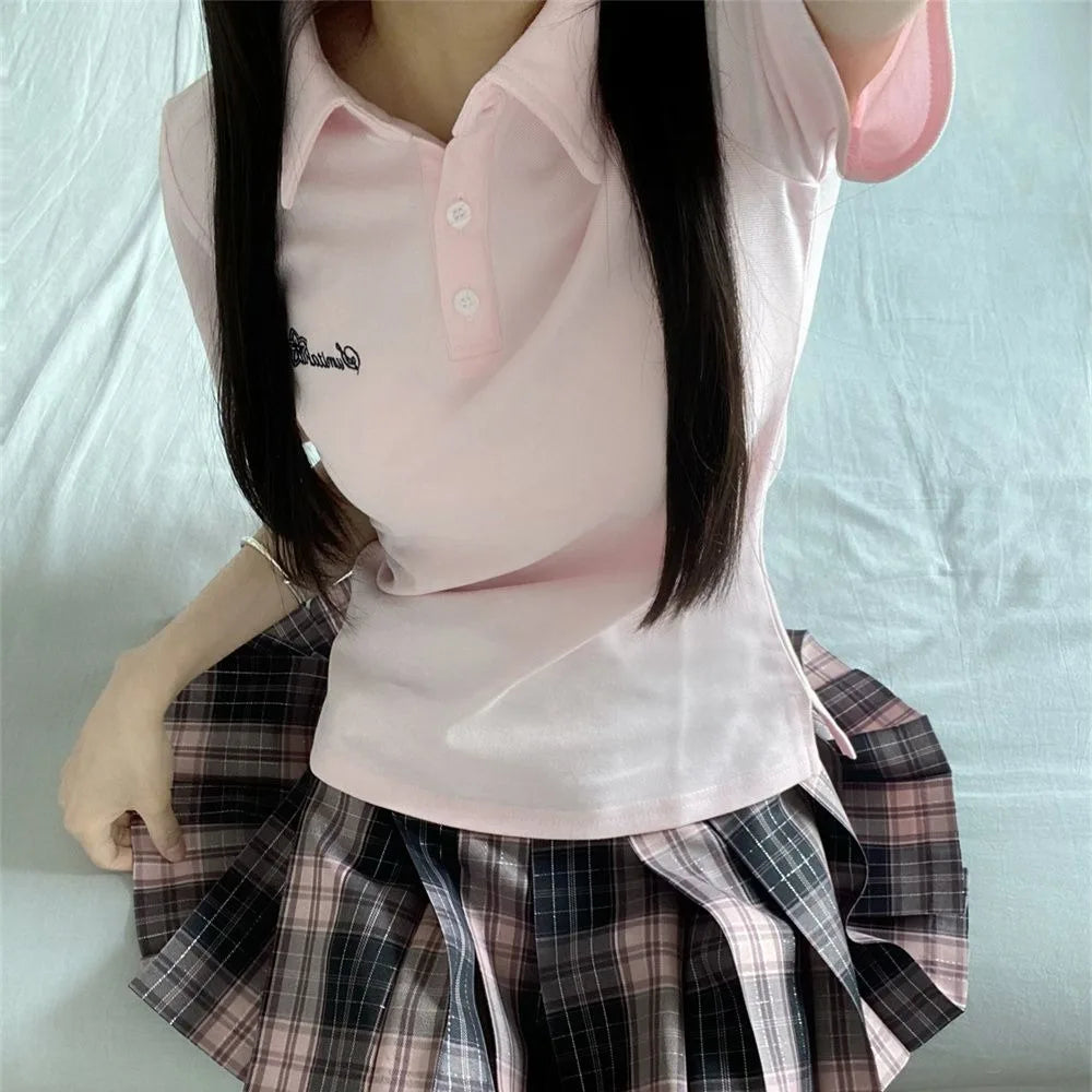 Japanese JK Uniform Polo Shirt and Skirt Suit Spring and Summer Wear Genuine All-match College Style Female Cute Lady Quiet