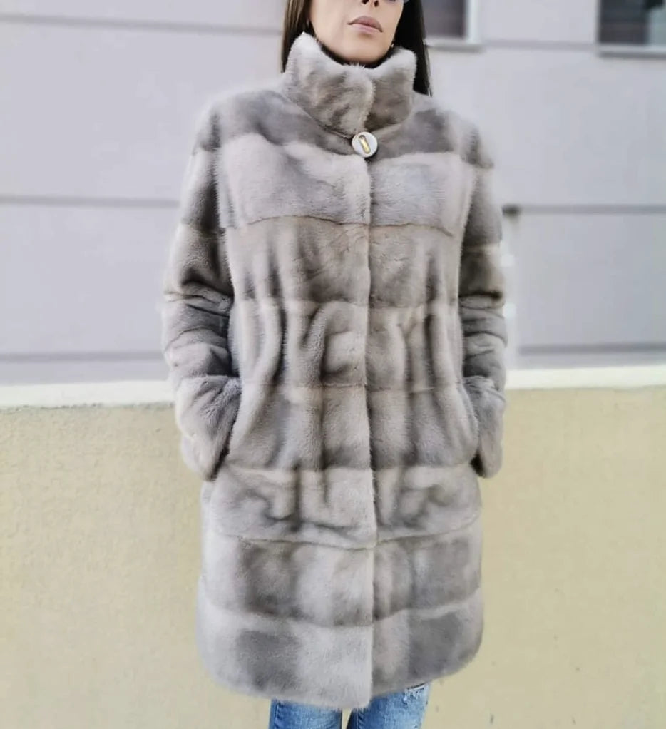 Real Mink Fur Coat Natural Women's Winter Long Leather Jacket Luxury Women's Clothing 2025 Mink Fur Coat Women's Bottom Detachab