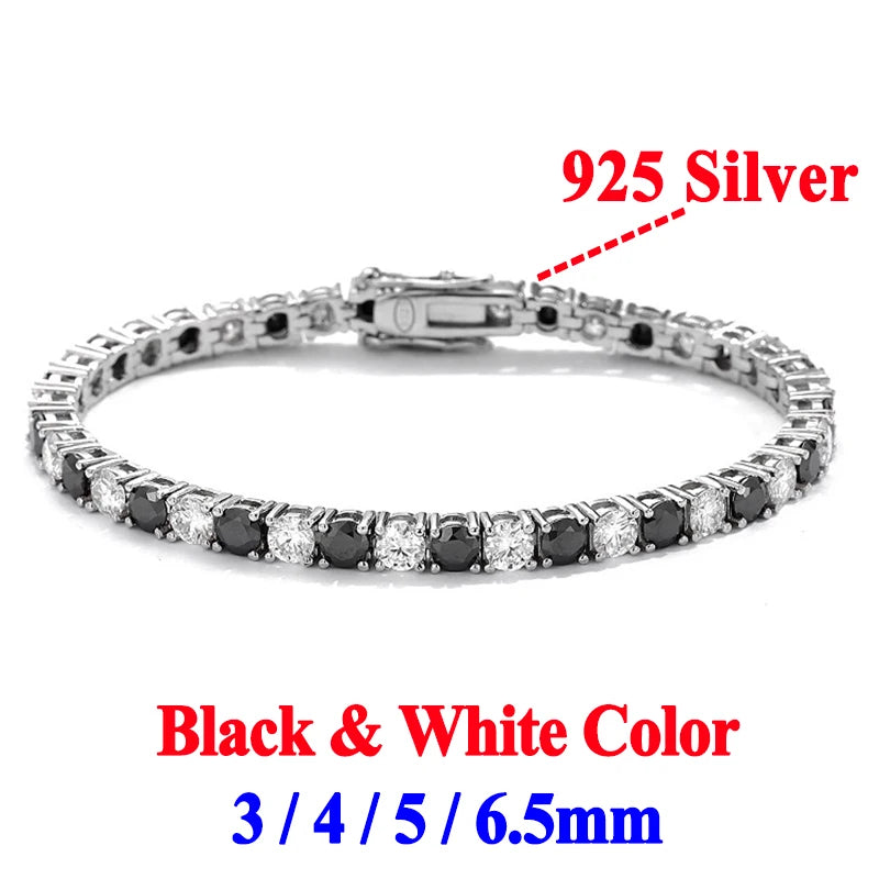 Gold Yellow Green Blue Pink Certified Moissanite 3 4 5 6.5MM Tennis Chain For Women Man 925 Sterling Silver Moissanite Bracelet