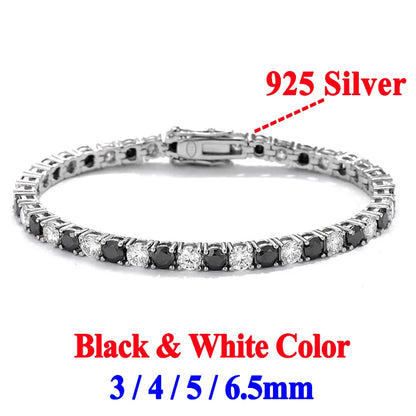 Gold Yellow Green Blue Pink Certified Moissanite 3 4 5 6.5MM Tennis Chain For Women Man 925 Sterling Silver Moissanite Bracelet