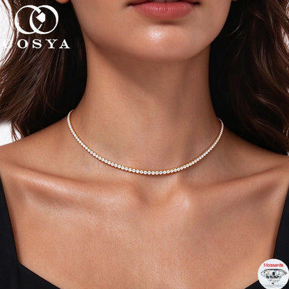 COSYA 2mm Moissanite Tennis Necklace for Women 100% S925 Silver 18K Rose Gold Plated Sparkling Choker Chain Fine Party Jewelry