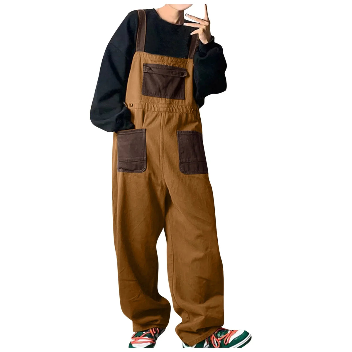Couples American Retro Khaki Work Overalls Japanese-Style Loose-Fit Unisex Straight-Leg Pants for Men On Both Sides Cargo Pants