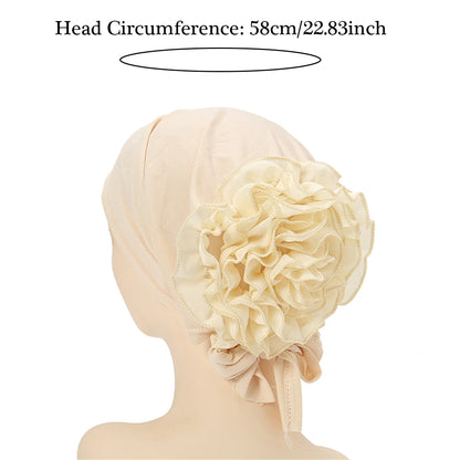 Fashionable Women's Hijabs Solid Color Hijab Turban Caps Chiffon Flower Decor Headwear Islamic Head Wrap Head Scarf Cap