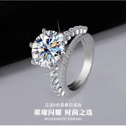 Classic Six-Claw PT950 Platinum Ring Set for Women, 5 Carat Moissanite, Sansheng Sanshi (Three Lives Three Worlds) Style