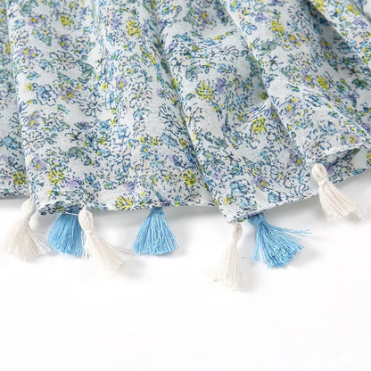 2025 Japanese Boho Linen Scarf: Vintage Floral Print Patchwork Shawl - Sun Protection Fringe Wrap Women