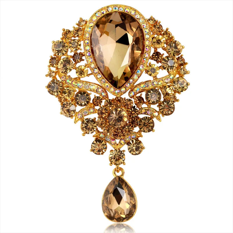 Hot Women Men  Brooch Wedding Bridal Bouquet Clear Crystal Rhinestone Teardrop Dangle Brooch Pin