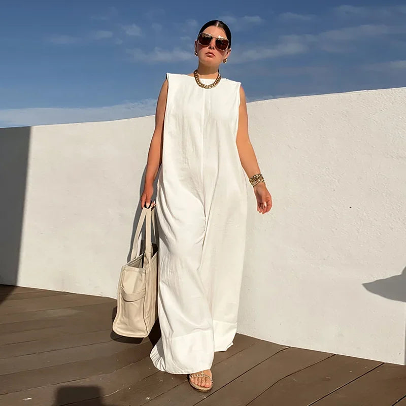 UOOZEE Women's Solid Color Wide Leg Jumpsuits 2025 New Summer Sleeveless Loose Urban Casual One-piece Outfits Streetwear Suits