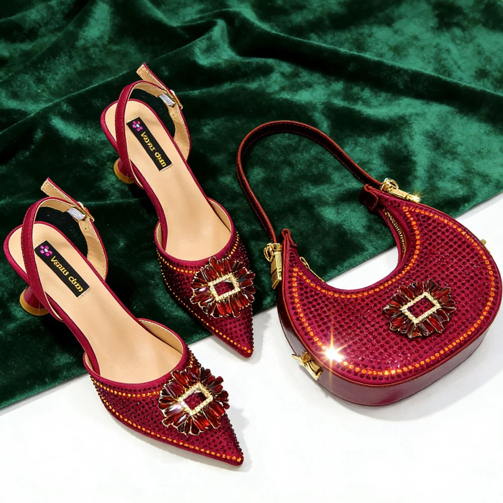 2026 Elegant Nigerian Women's Party Shoes with Medium Heel & Matching Handbag – Pointed Toe Fashion Footwear for Special