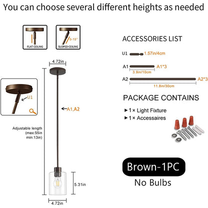 Modern Industrial Pendant Lamp Glass Hanging Adjustable Height Kitchen Dining Room Bedroom Bedside Bathroom Decor Lights