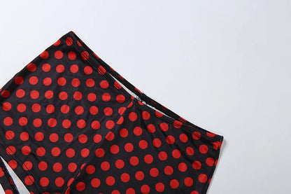 Sisterlinda Sexy Women Polka Dot Print 2 Piece Set Hollow Bandages Low-Neck Tank Top+Bike Short Street Party Vacation Suits